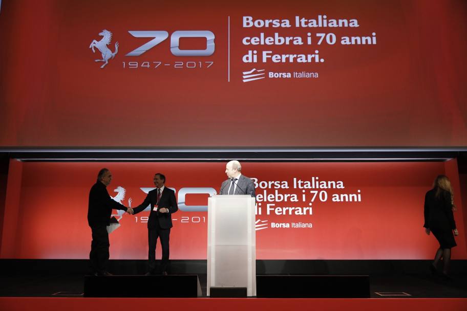 Evento privato di Ferrari alla sede della Borsa Italiana di Milano. Presente anche Sergio Marchionne, presidente e amministratore delegato